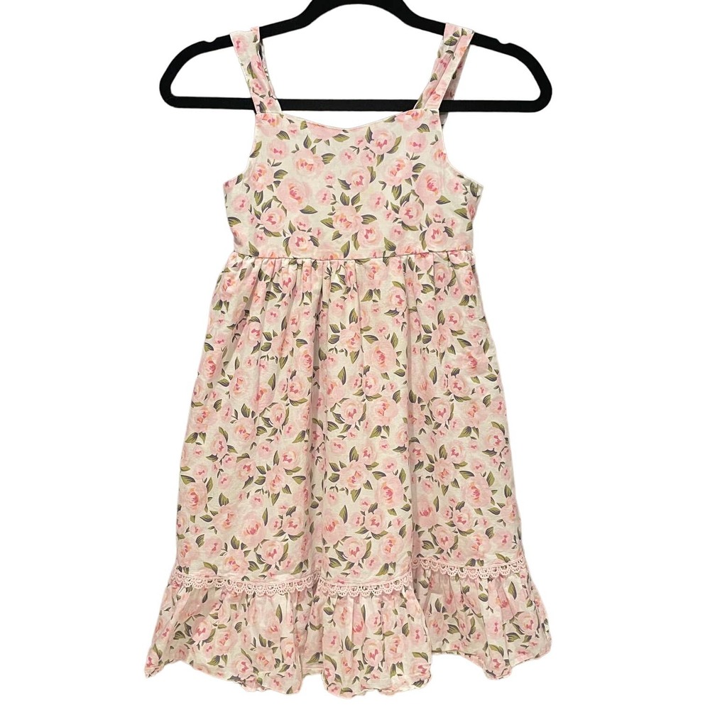 Catherine Malandrino Girls Dress Size 6 Years Pink Floral Tank Flowers Ruffles